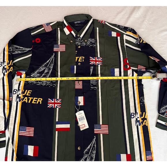 Vintage NWT 90s Nautica Shirt Blue Water Flag Button Down Size Large - Picture 7 of 10